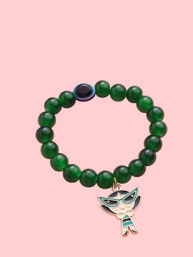 Unisex green artificial beads stylish bracelet