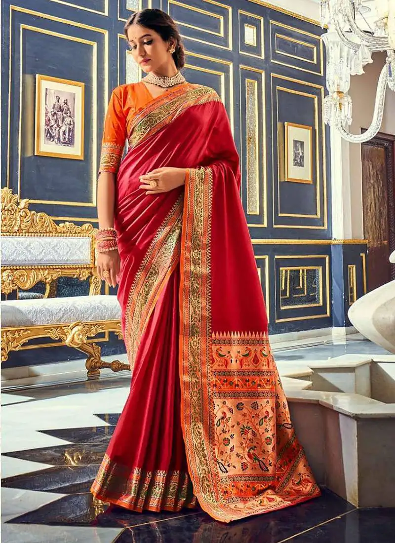 Maroon soft silk party wear designer saree