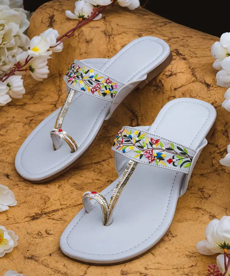 Grey embroidered leather kolhapuris