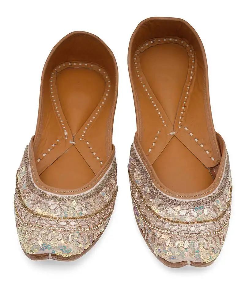 Rose gold embroidered leather juttis