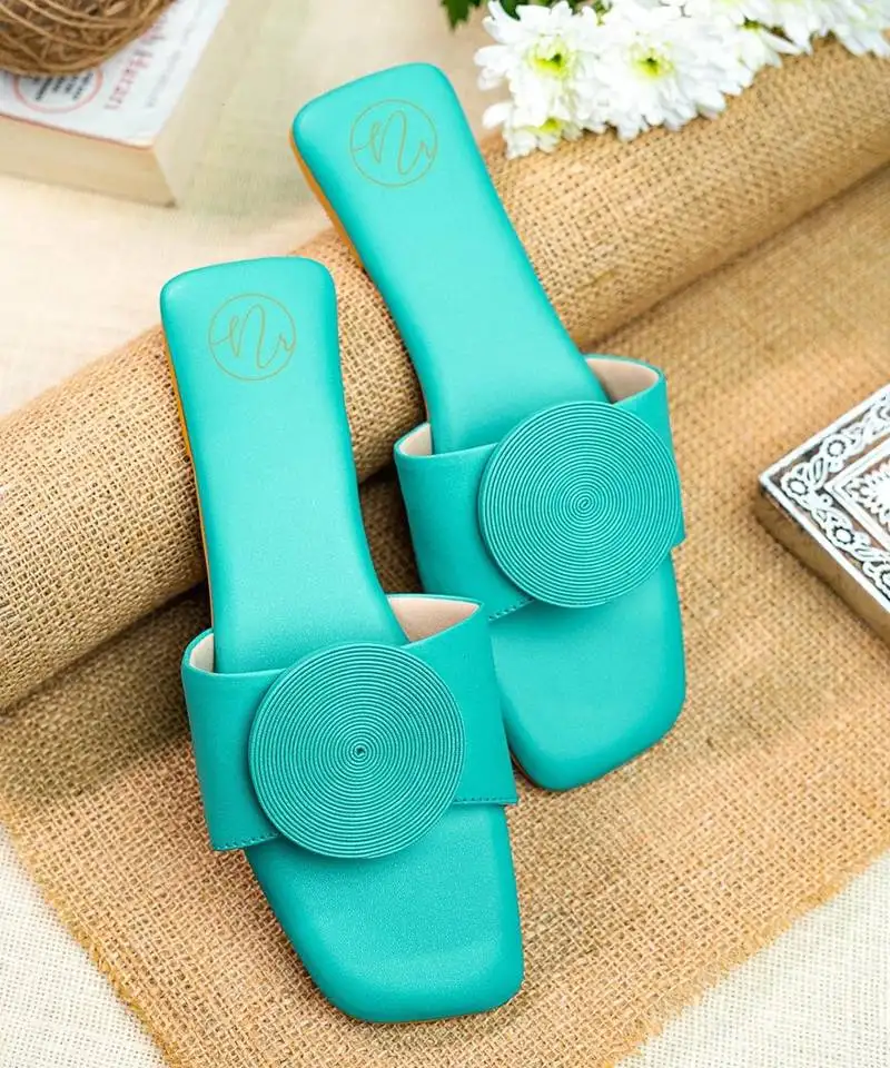 Turquiose solid leather flats