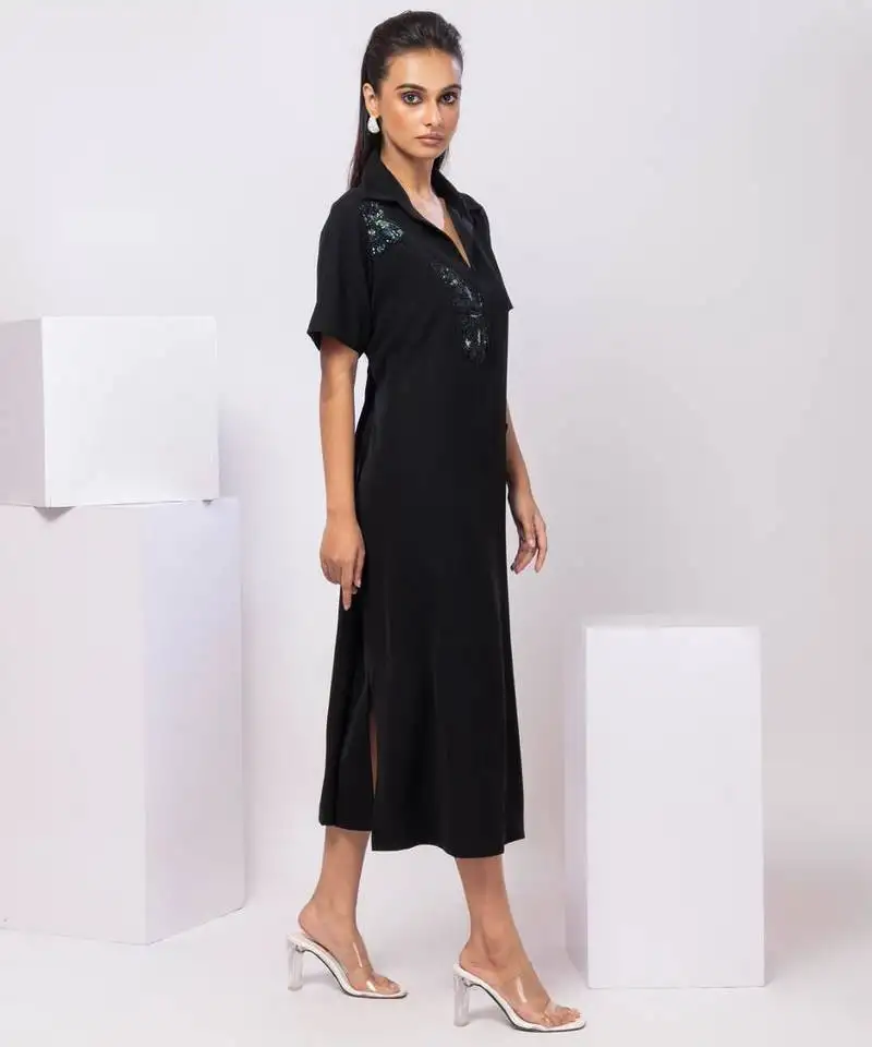 Black embroidered cotton dress