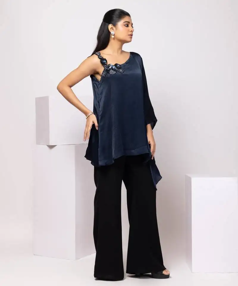 Black plain satin co ord set