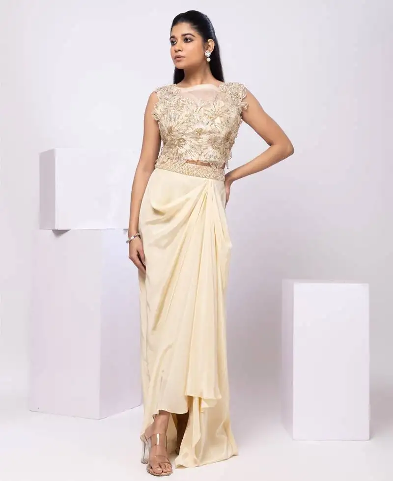 Beige embroidered organza co ord set