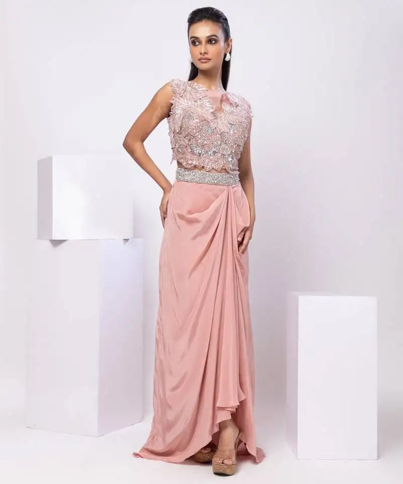 Pink embroidered organza co ord set