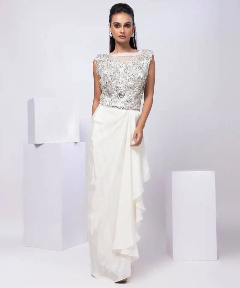 White embroidered organza co ord set