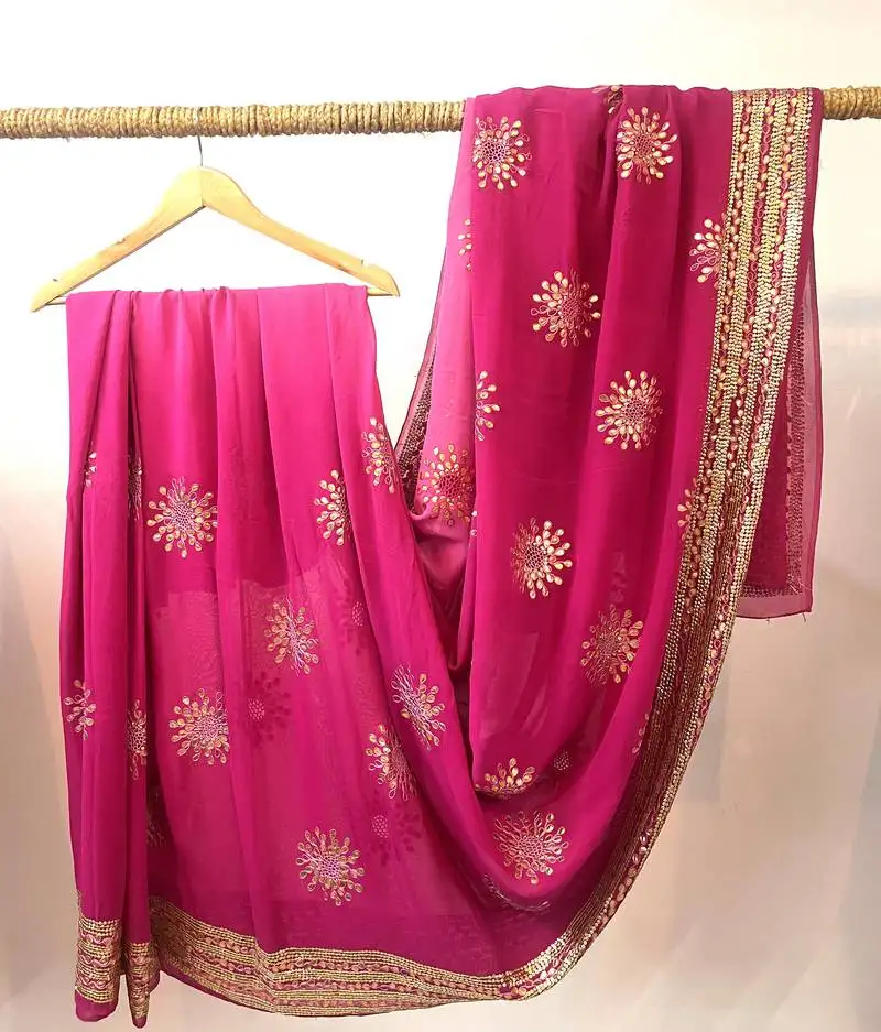 Pure georgette gulabi saree with blouse