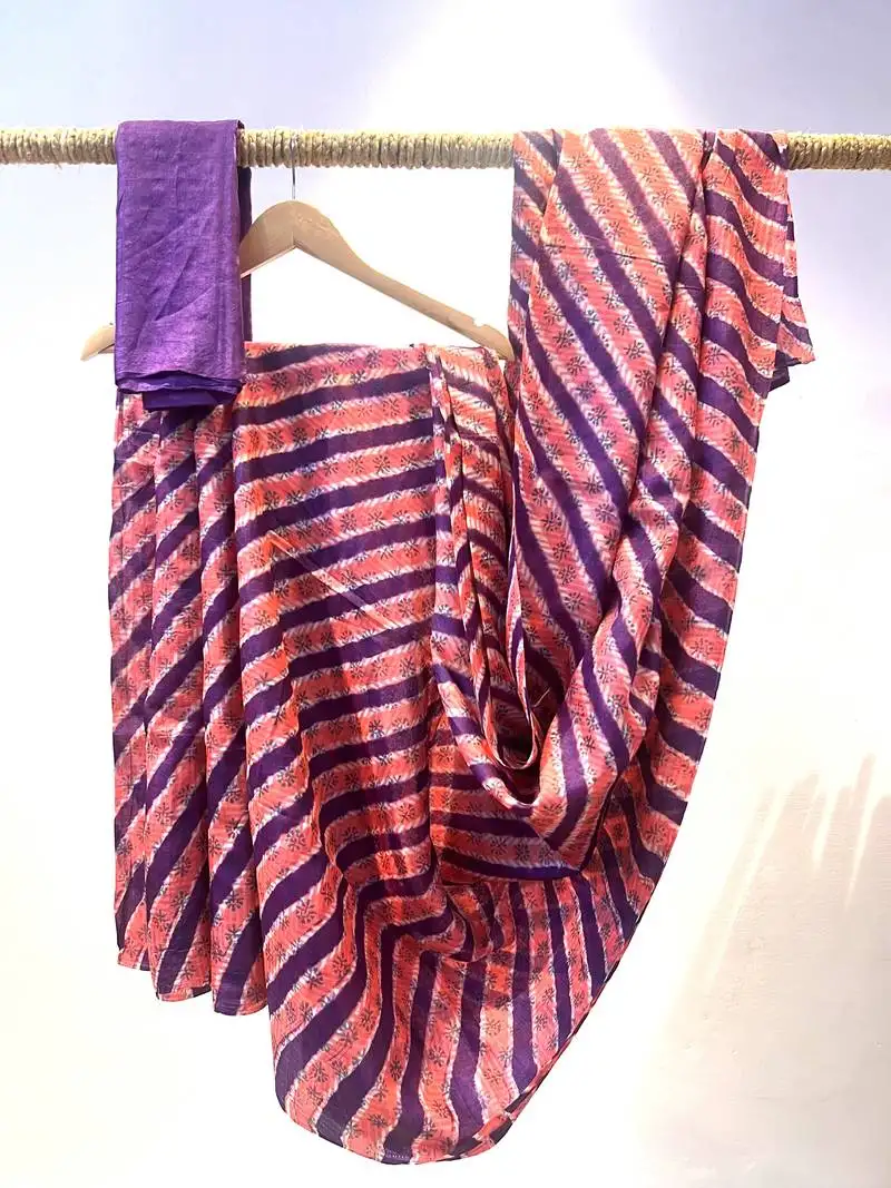 Printed tussar silk saree with blouse