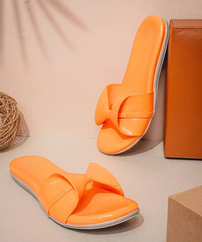 Orange solid leather flats