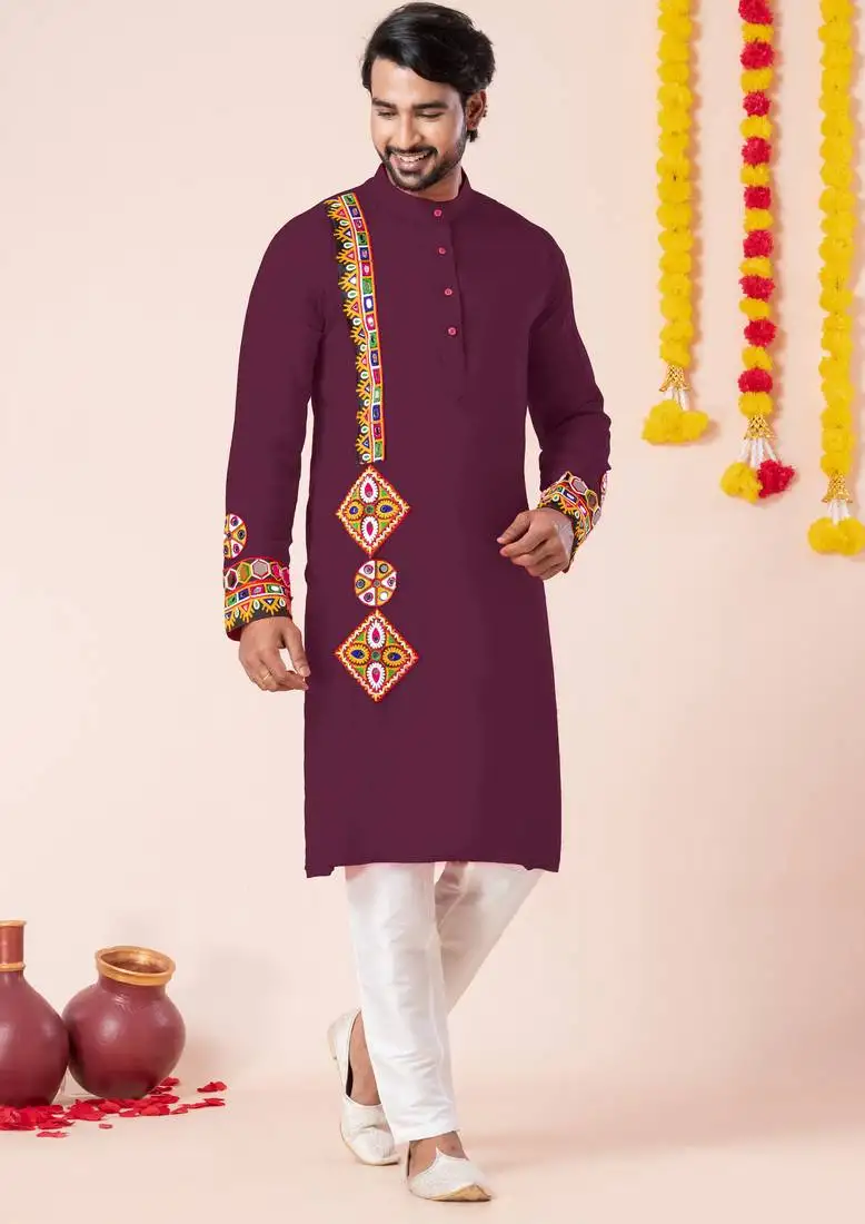 Wine pure rayon navratri special premium designer kurta pyjama
