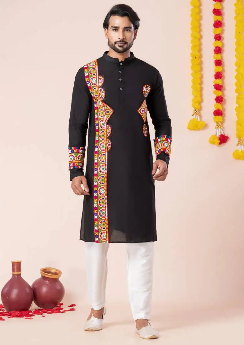 Black pure rayon navratri special premium designer kurta pyjama
