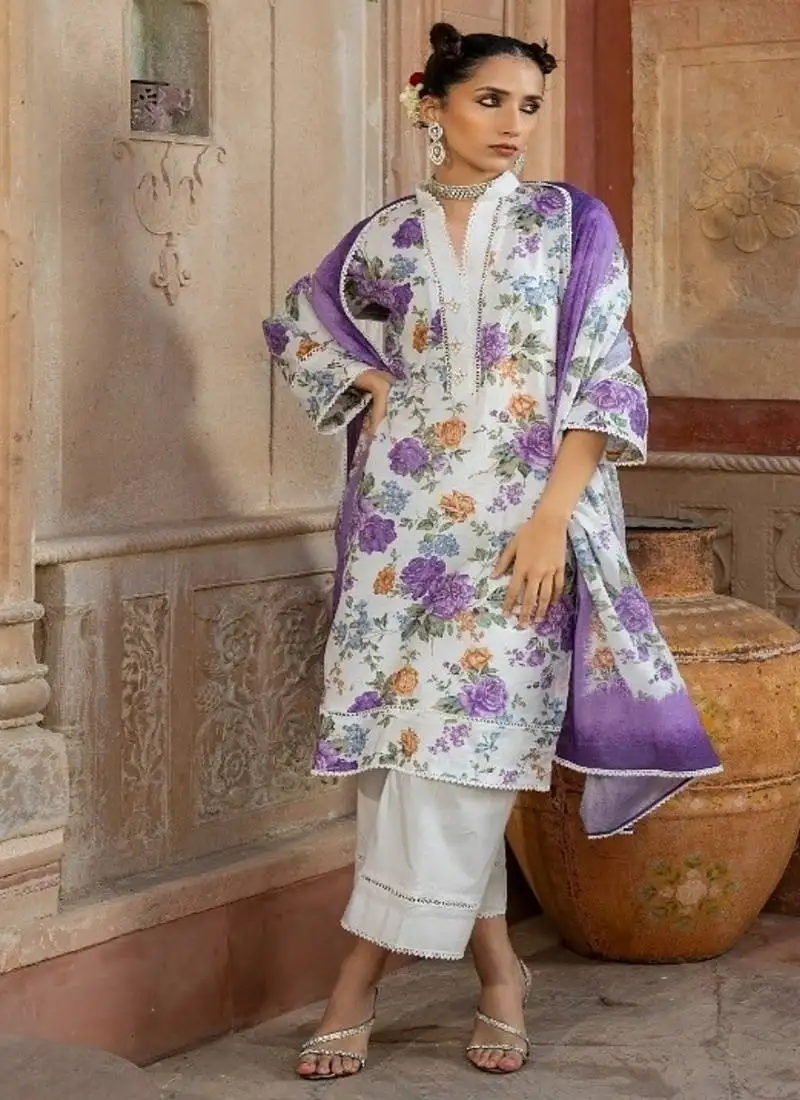 Purple printed suit stunning printed dupatta stitched