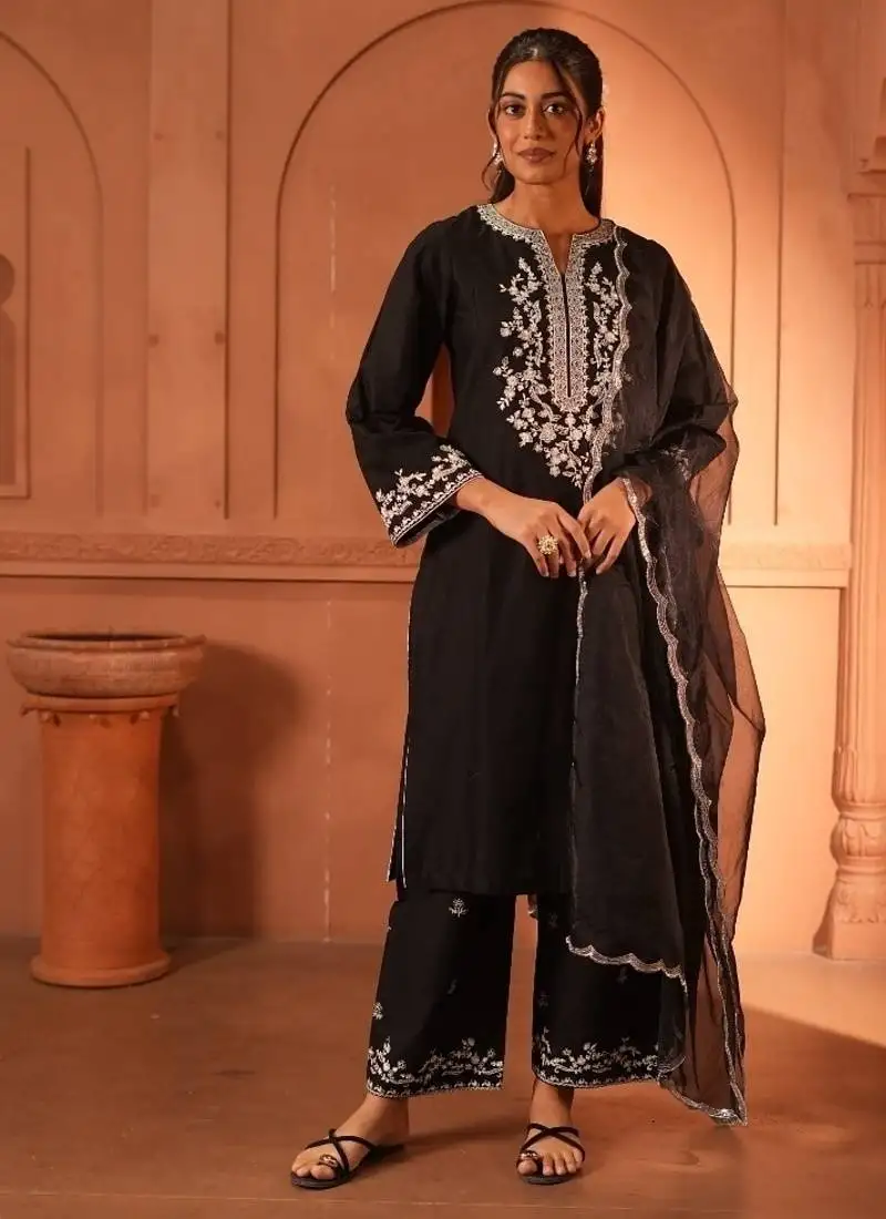 Black lawn embroidered co-ord set stitched