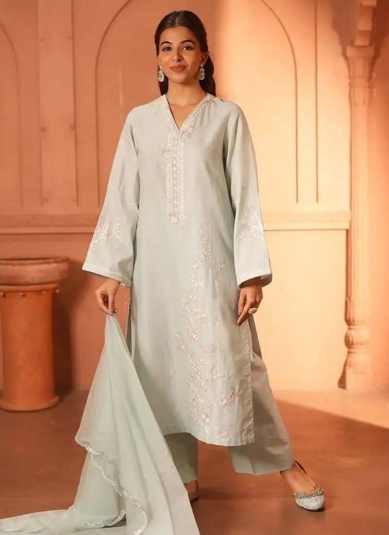 Sky blue embroidered co-ord set this beautiful 2-piece set stitched