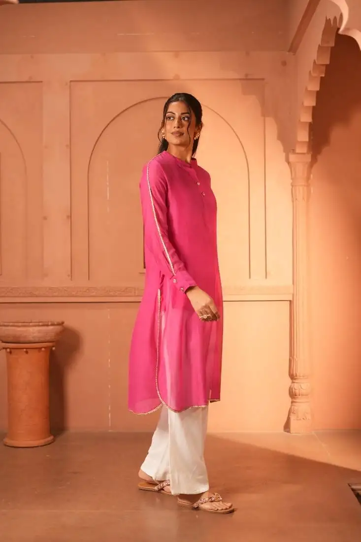 Pink chanderi kurta chanderi fabric ideal for both casual and festive occasions elegance with our pink chanderi kurta. stitched