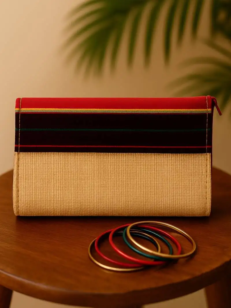 Striped design structured crossbody jute sling bag