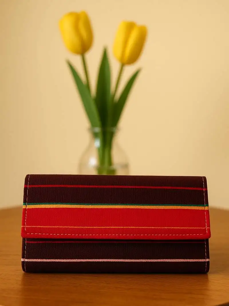 Striped design faux leather rectangular clutch