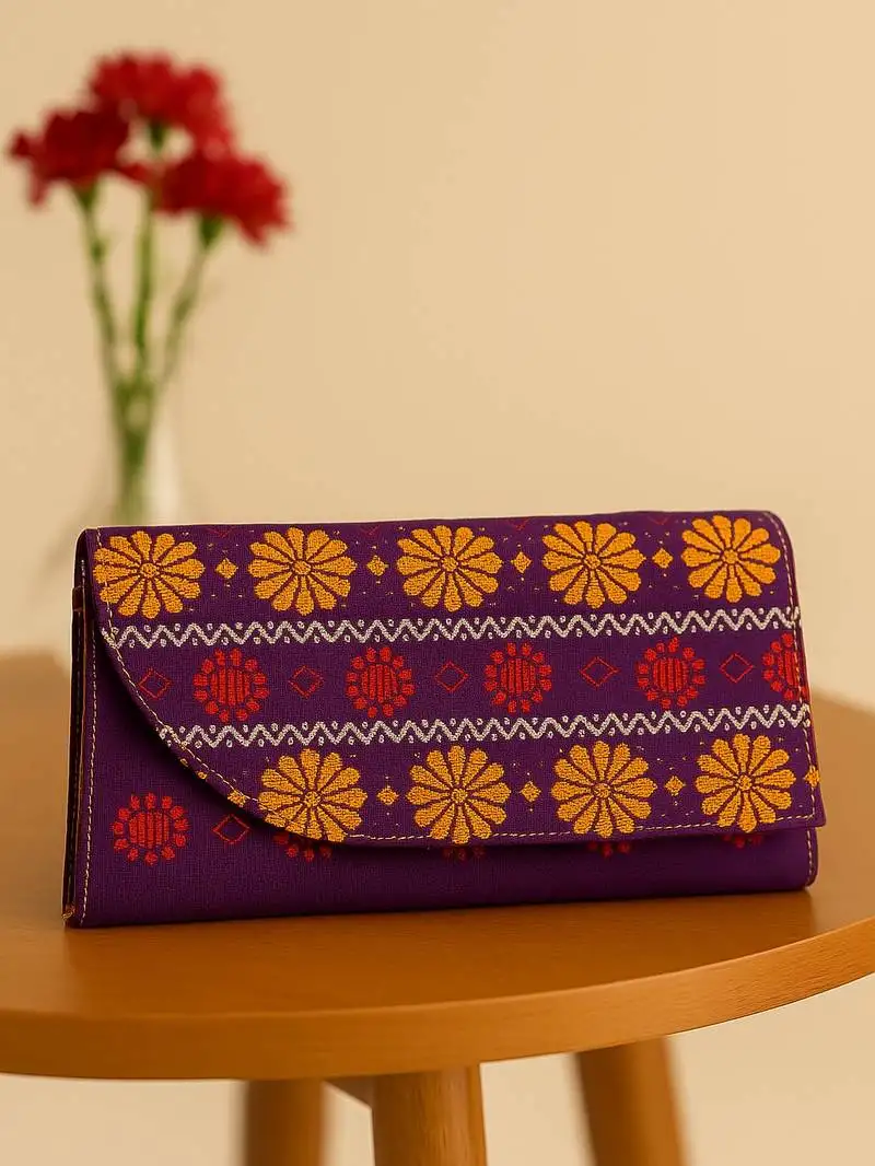 Purple faux leather rectangular clutch
