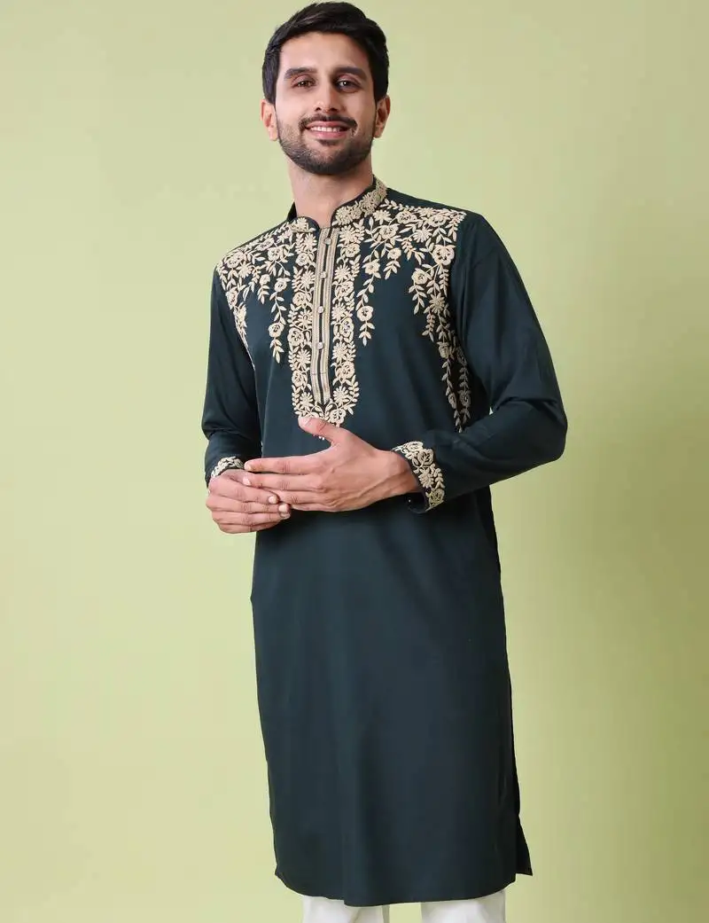 Mandarin collar floral embroidered thread work kurta