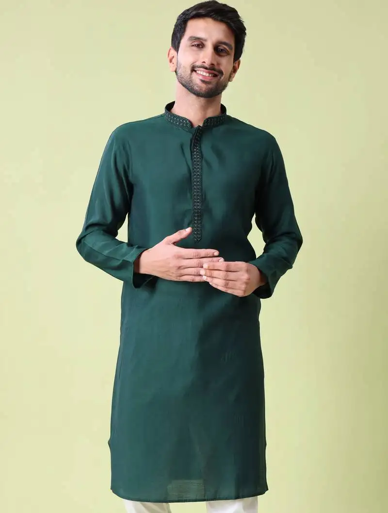 Mandarin collar straight cotton silk kurta