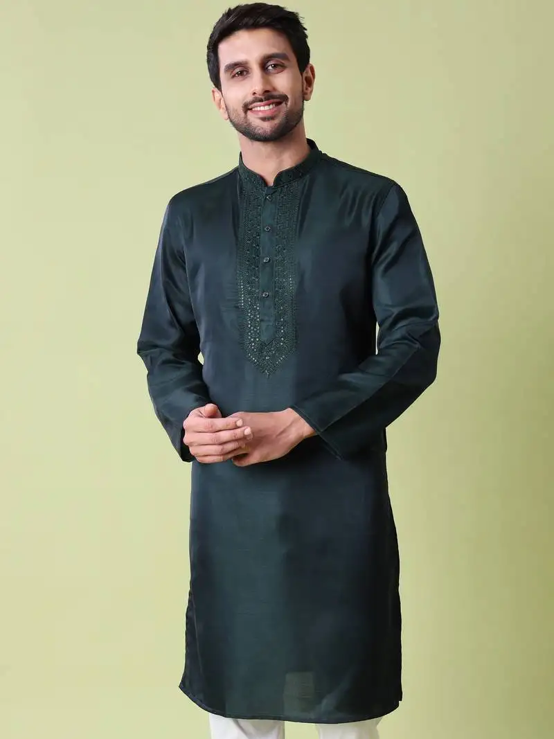 Mandarin collar sequin embroidered thread work kurta