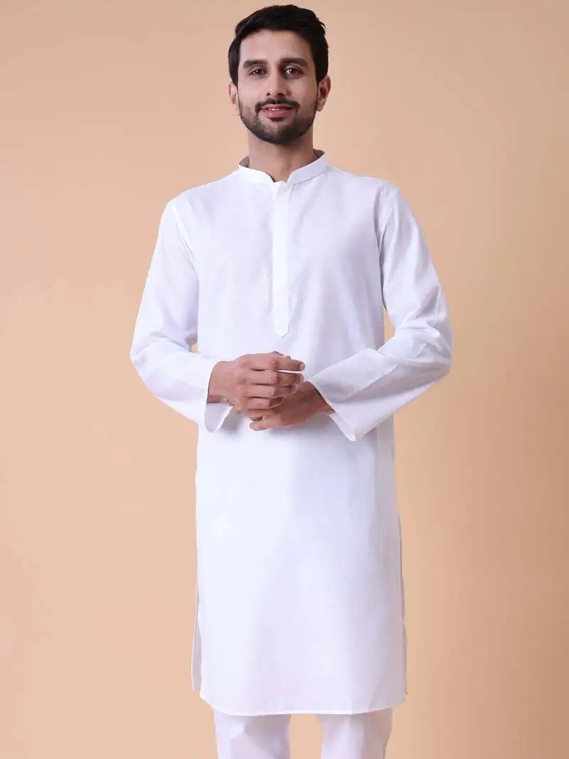 Men white solid kurta