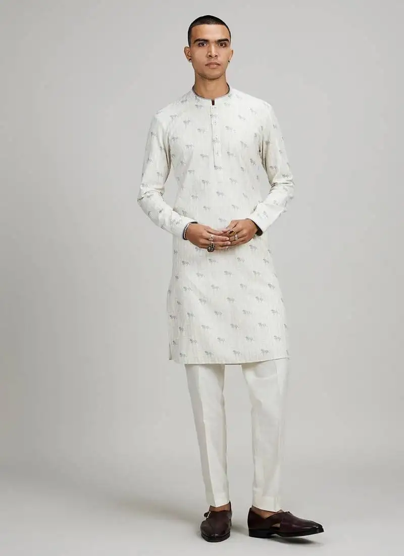 White woven cotton kurta set