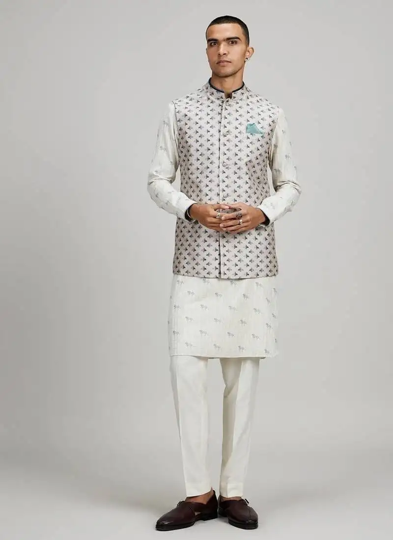 Light brown woven cotton nehru jacket