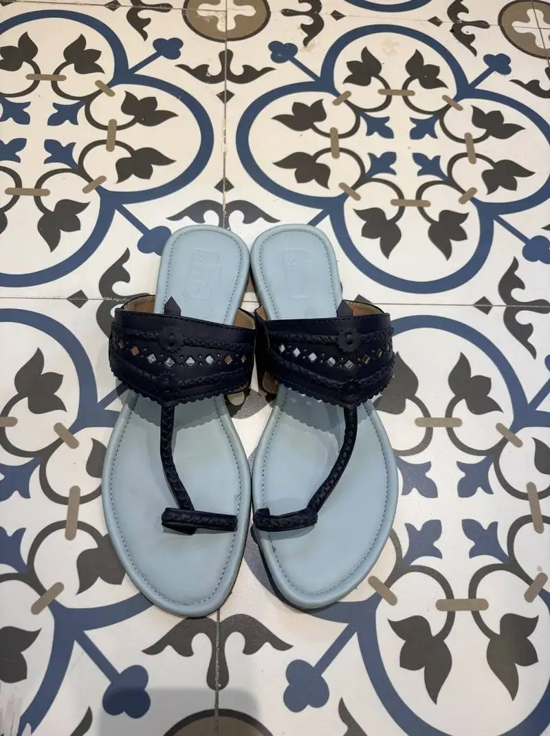 Sky blue and dark blue kolhapuri