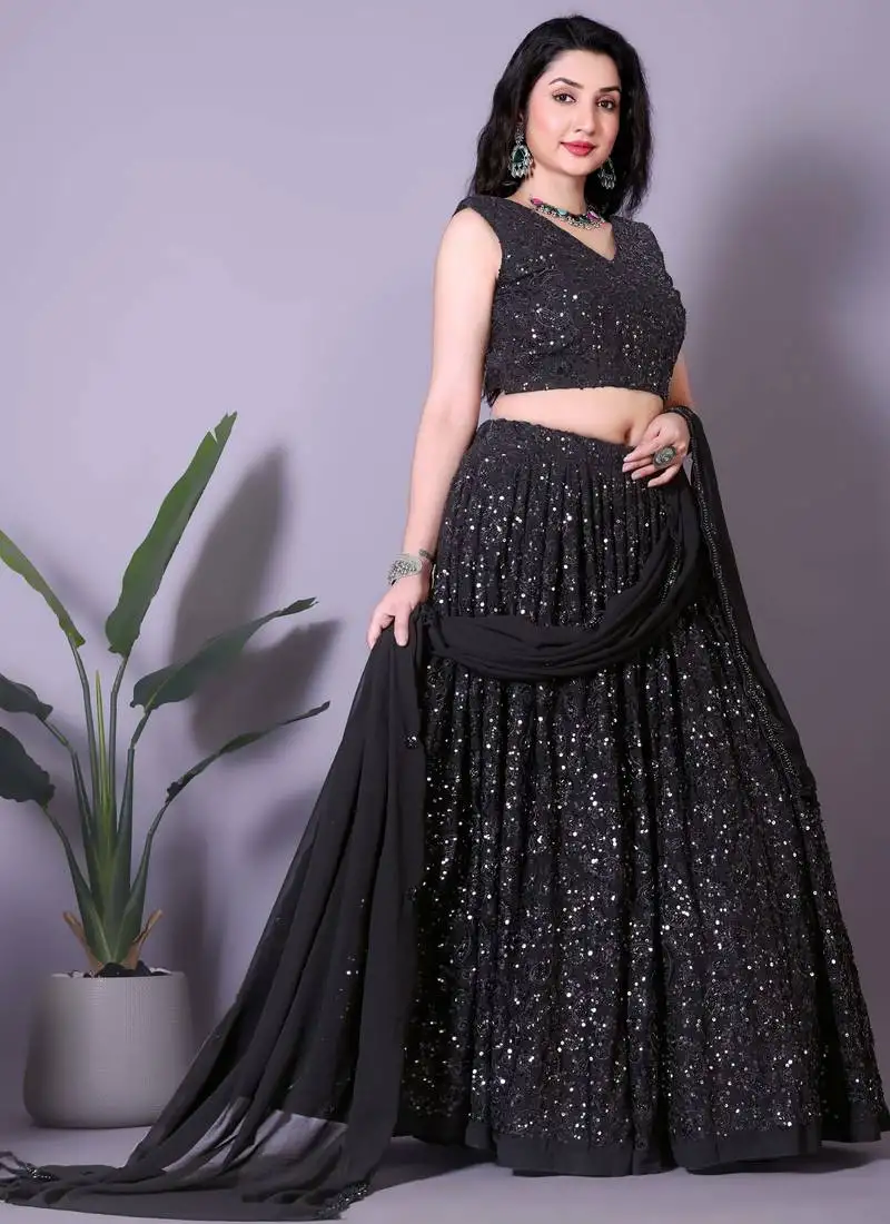 Black heavy party wear sequence work lehenga choli