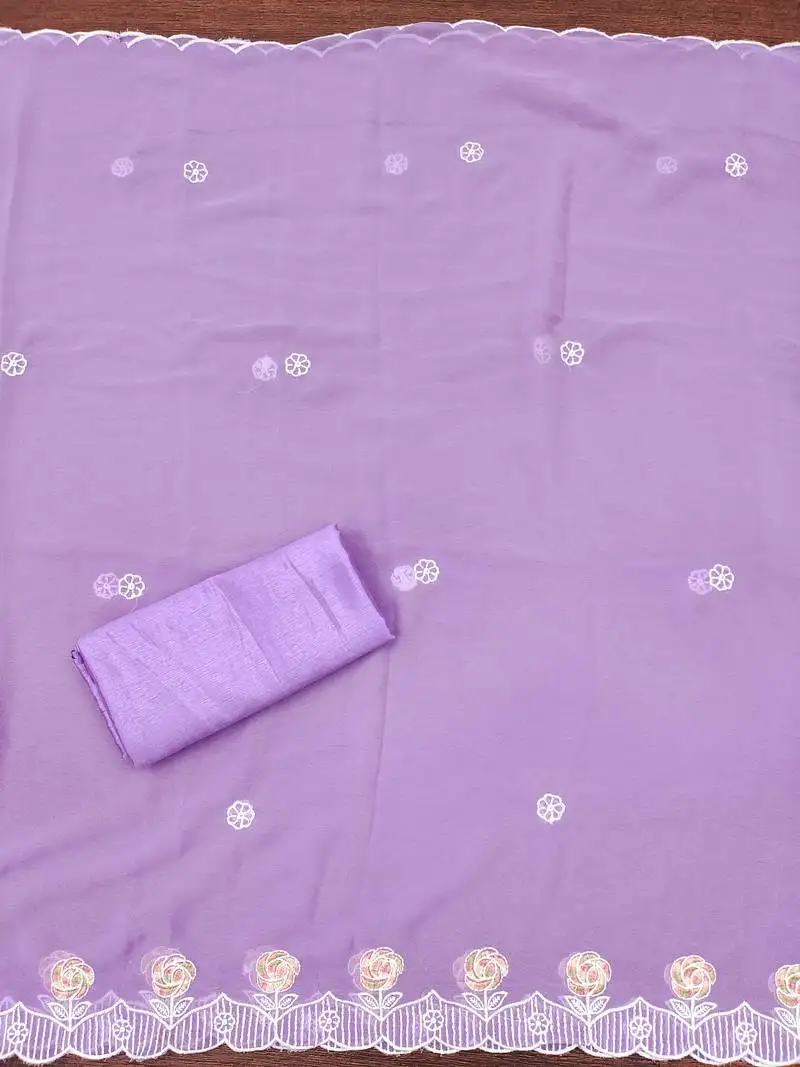 Women's levender unstitched heavy thread embroidery georgette dress material (cp9097ldr)