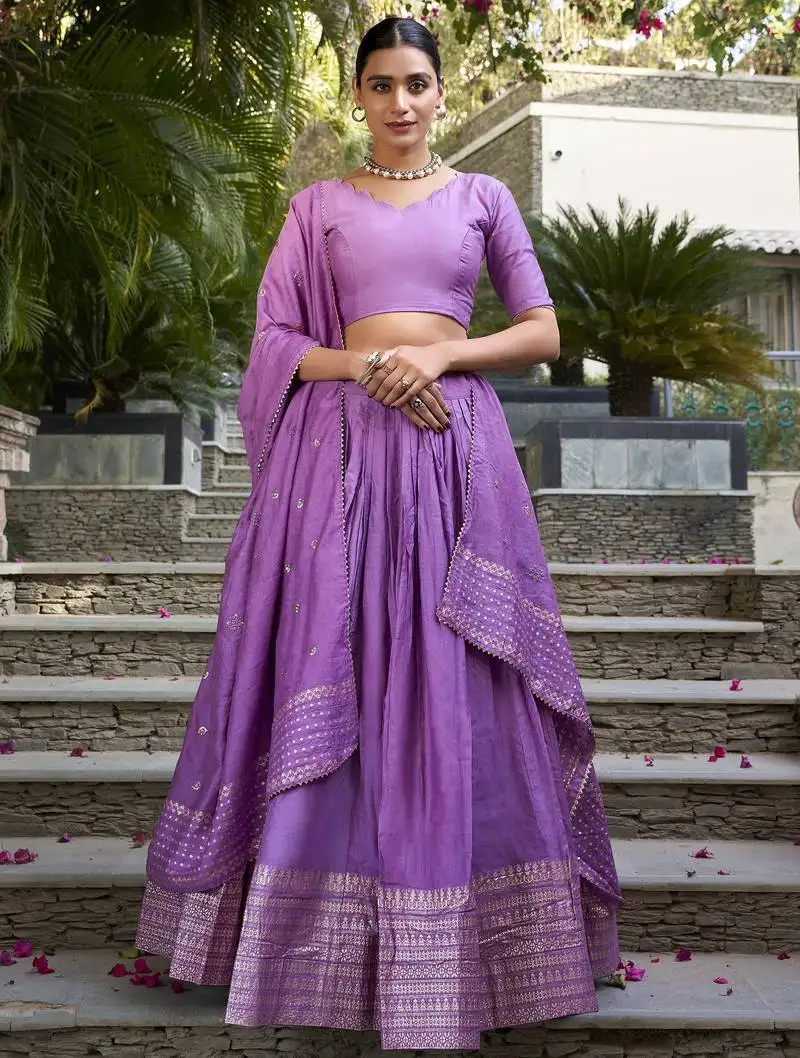 Lavender zari weaving chanderi silk lehenga with blouse