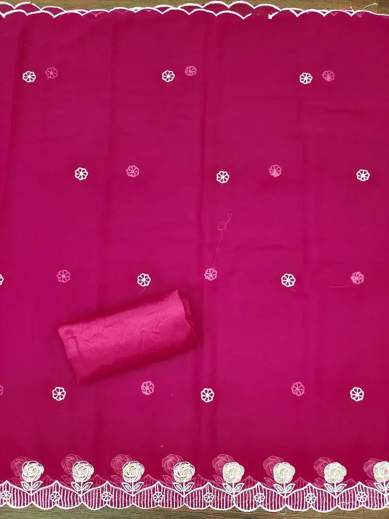 Women's magenta unstitched heavy thread embroidery georgette dress material (cp9097mgt)