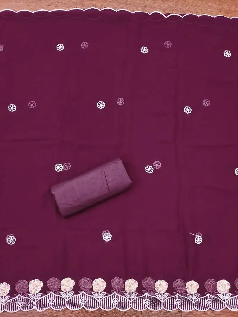 Women's purple unstitched heavy thread embroidery georgette dress material (cp9097ppl)