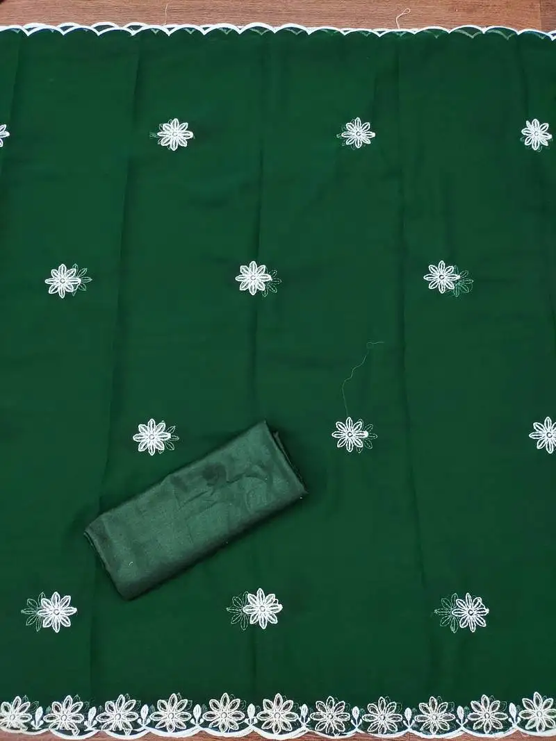 Women's green unstitched heavy thread embroidery georgette dress material (cp9098grn)