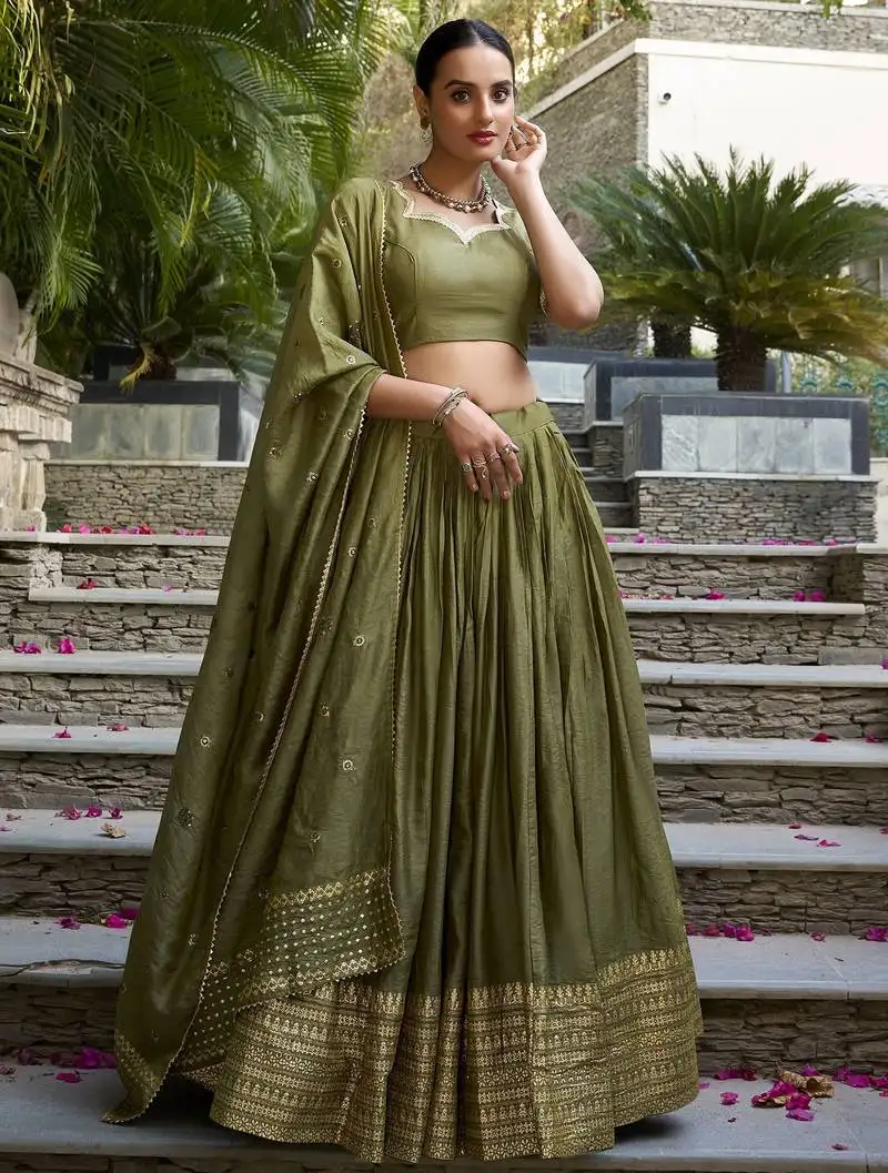 Mehendi green zari weaving silk lehenga choli