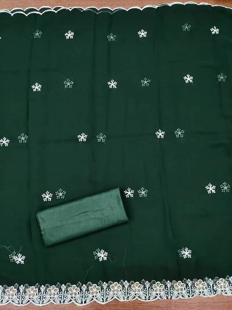 Women's green unstitched heavy thread embroidery georgette dress material (cp9100grn)