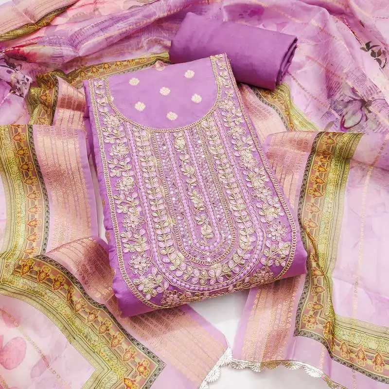 Women's purple unstitched weaving & handwork banarasi dress material (msmfc11575d)
