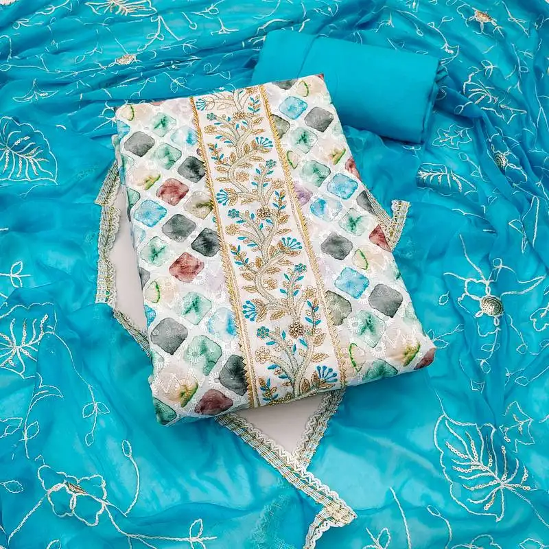 Women's multi unstitched thread embroidery digital print handwork pure cambric cotton dress material (msmfc11579a)