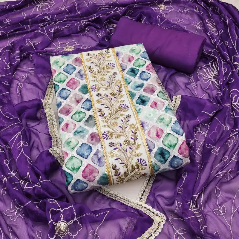 Women's multi unstitched thread embroidery digital print handwork pure cambric cotton dress material (msmfc11579b)