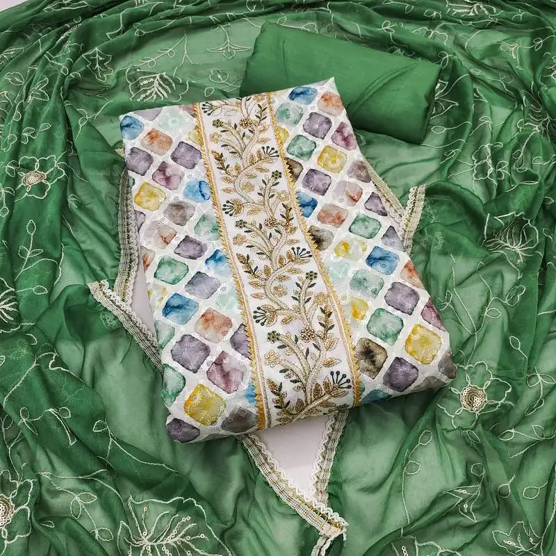 Women's multi unstitched thread embroidery digital print handwork pure cambric cotton dress material (msmfc11579d)