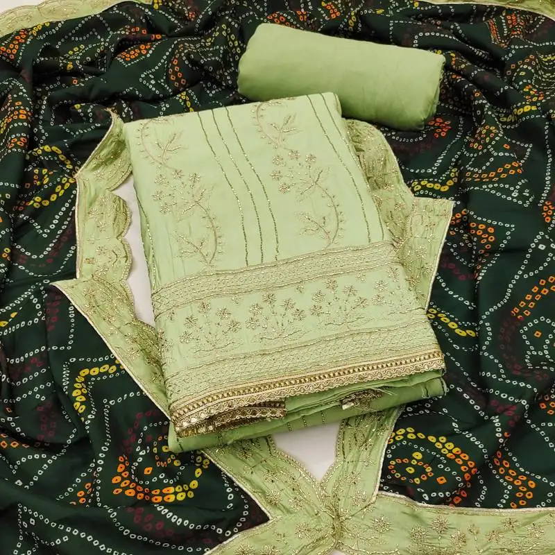 Women's light green unstitched thread handwork embroidery premium roman cotton dress material (msmfc11584d)