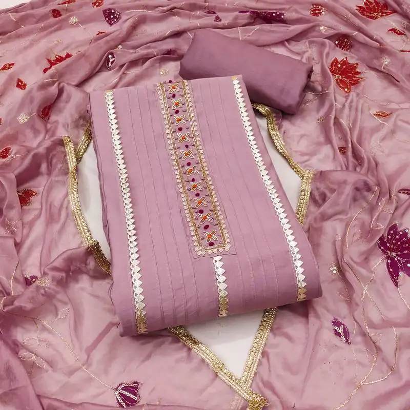 Women's purple unstitched handwork premium roman cotton dress material (msmfc11586d)