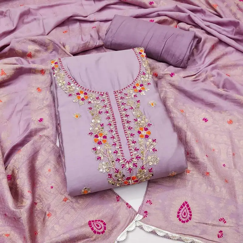 Women's levender unstitched handwork & woven jaam cotton dress material (msmfc11587c)