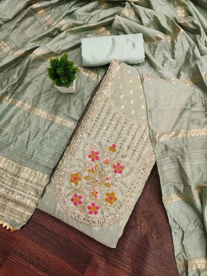 Women's grey unstitched weaving handwork simmar dress material (mt655gry)