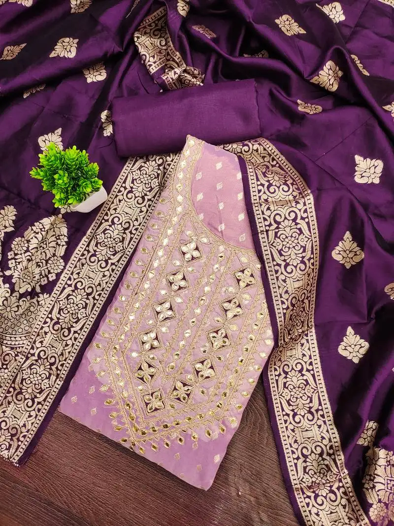 Women's purple unstitched weaving handwork simmar dress material (mt656ppl)