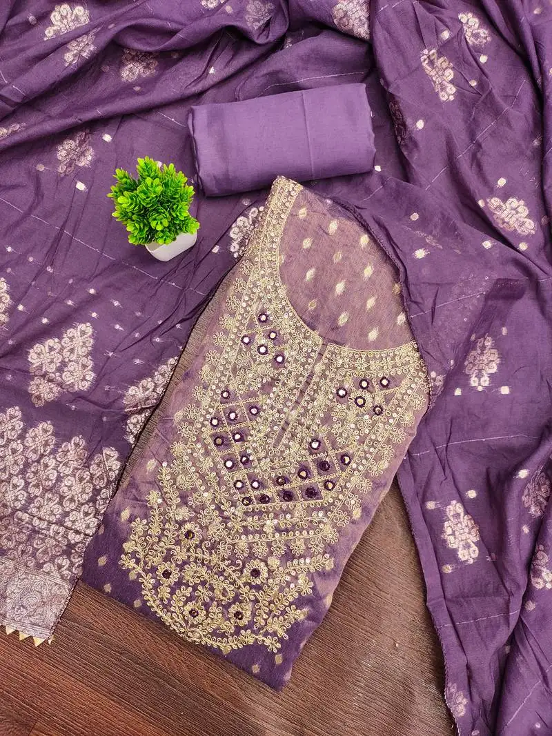 Women's purple unstitched weaving handwork simmar dress material (mt657ppl)