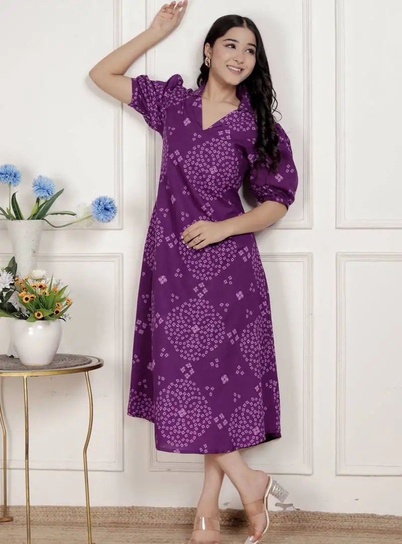 Miravan womens purple bandhni printed a-line maxi dress