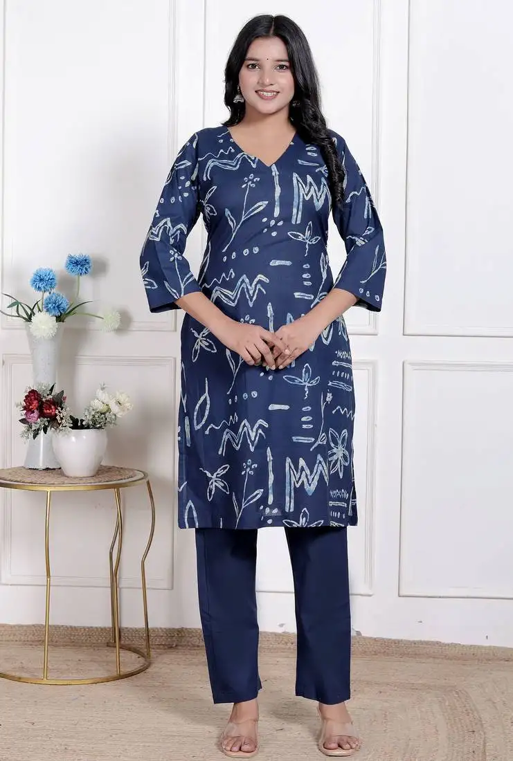 Miravan womens abstract printed cotton blue co-ord set stitched