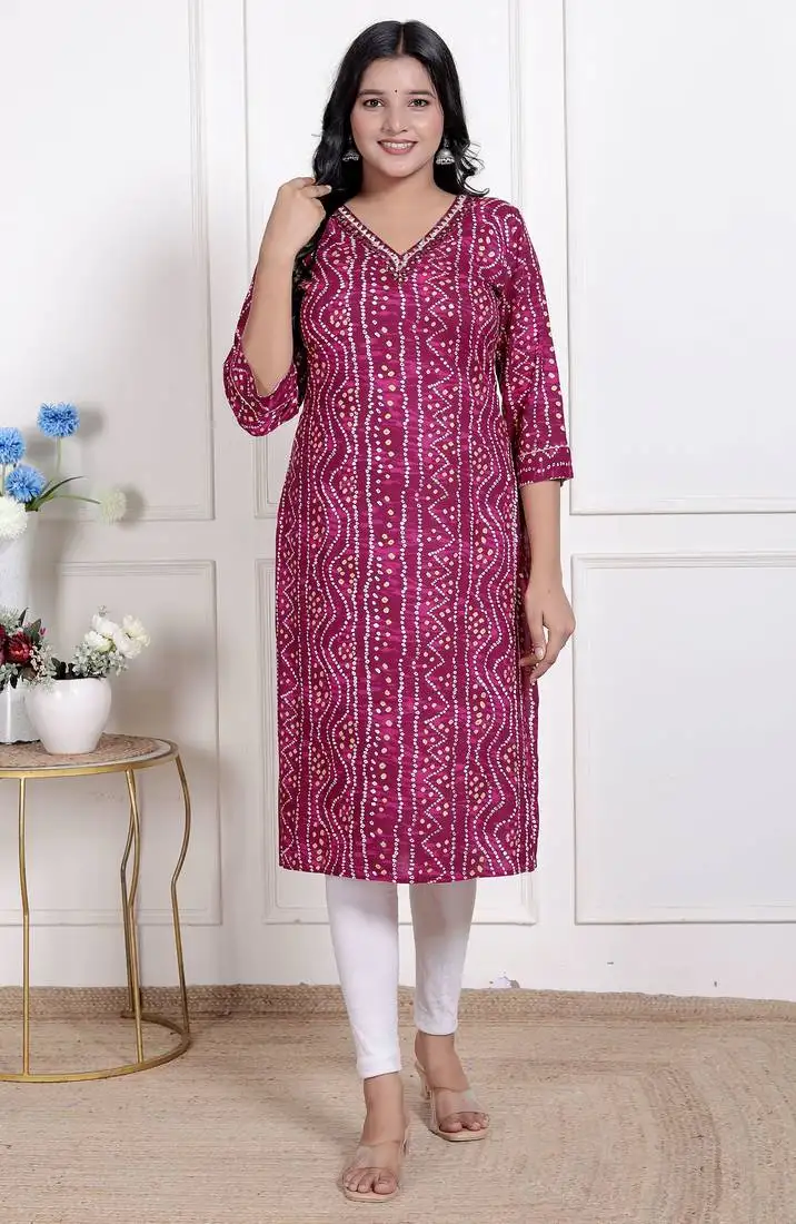Miravan womens bandhej printed rayon kurti magenta